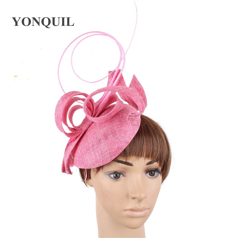 Geel Sinamay Partij Bruid Hoed Bruiloft Vrouwen Tovenaar Hoops Accessoires Mode Dames Gelegenheid Chapeau Cap Bridal Hoeden: baby pink