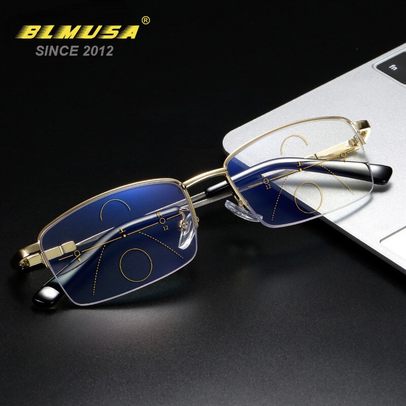 BLMUSA Titanium Progressive Multifocal Reading Glasses Men Anti Blue Light Glasses Women Eyewear For Elderly Blue Light Readers