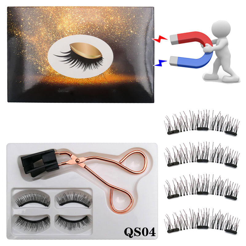 Neue 2 Paar 3D Natürliche Magnetische Wimpern, Handgemachte Wiederverwendbare Magnetische Falsche Wimpern Mit 3 Magnete Magnetische Wimpern: QS04