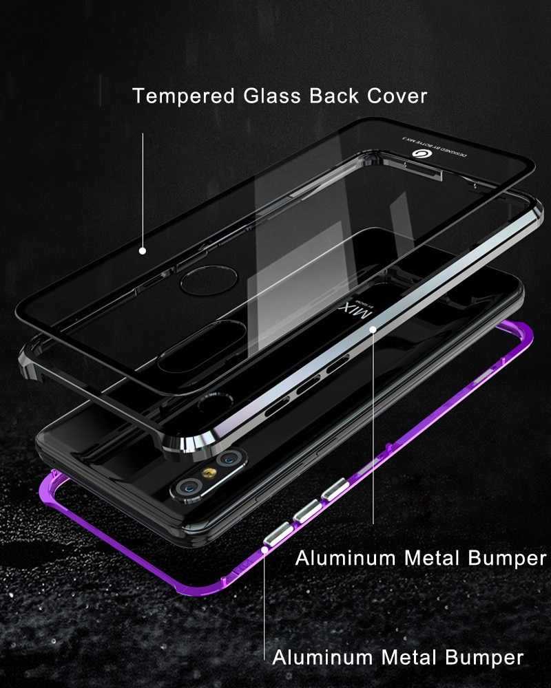 Magnetic Adorption Metal Bumper Glass Case For coque Xiaomi Mi Mix 3 Case Shockproof Hard Back Glass Cover For Xiaomi Mix3 Case