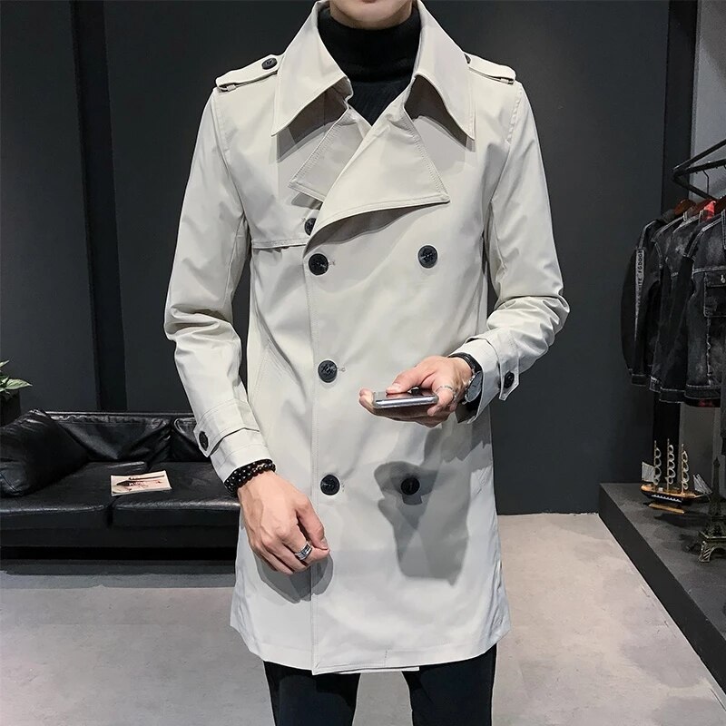 Heren Double Breasted Trenchcoat Heren Off White Trenchcoats Britse Heren Lange Jassen Engels Mantel Klassieke Windjack Elegante