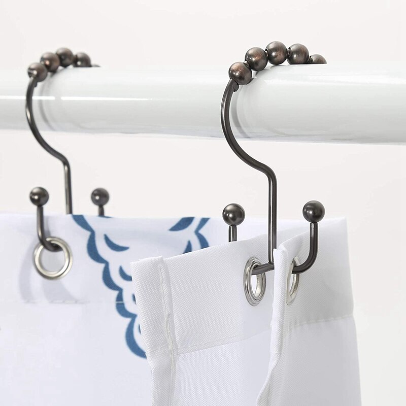 12Pcs Shower Curtain Hooks, Stainless Steel Shower Curtain Rings Rust Proof Free Sliding Double Shower Hooks For Curtain