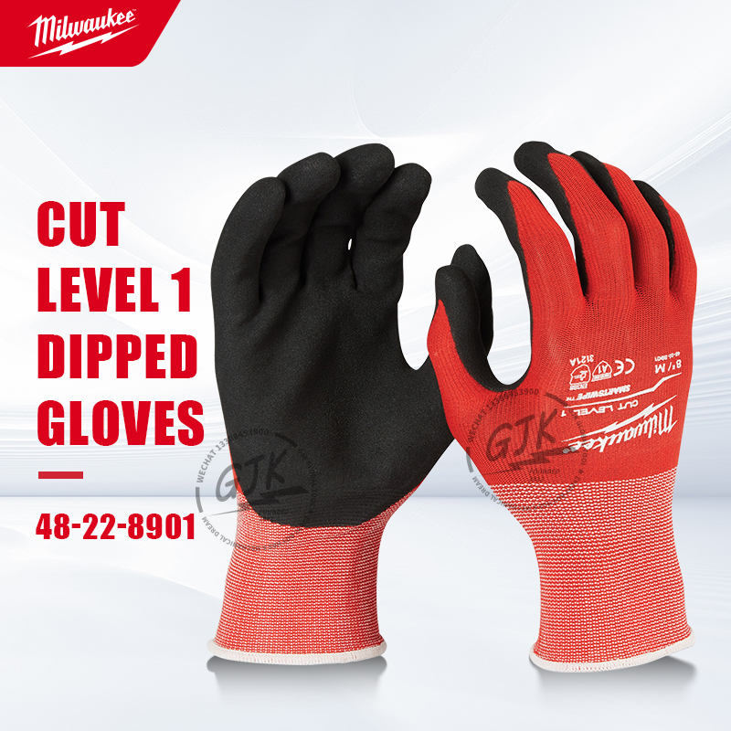 Milwaukee® 48-22-8901 cut level 1 nitril-dyppede handsker, blødt og behageligt for, åndbar handske, rød, m