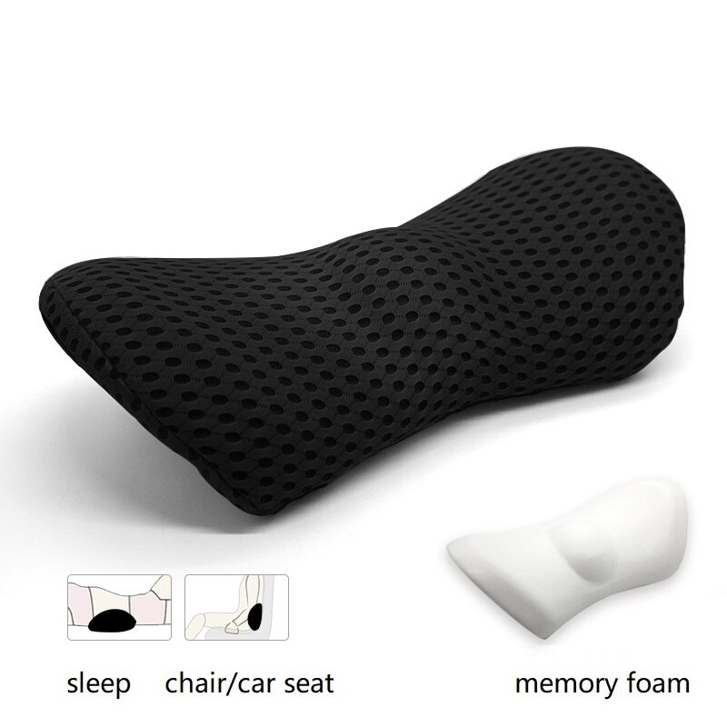3D Memory Foam waist cushion Pillow Lumbar Support Pillow Car Seat Protect Spine Vertebral Low Back Cushion Bed Sleeping Pillow: black 4D mesh