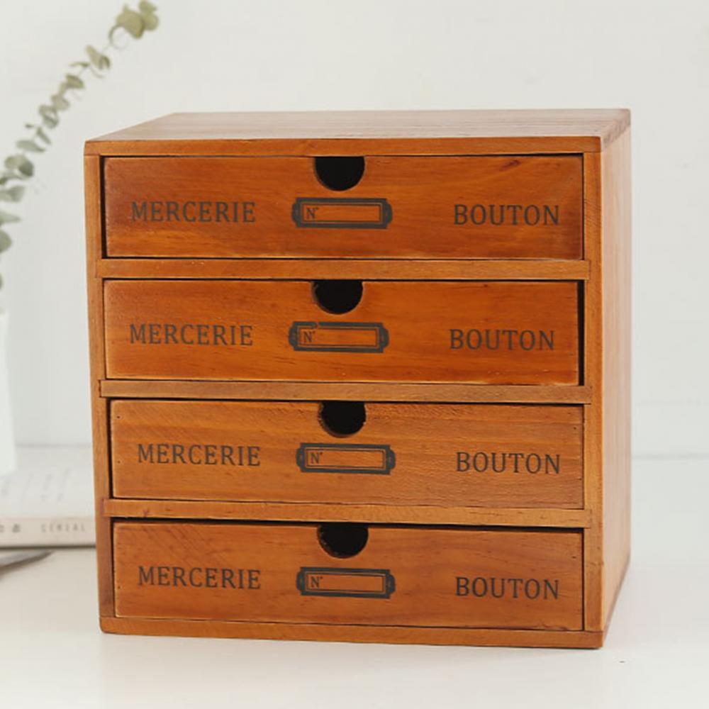 Retro Organizer Storage Box Multi-layer Wooden Desktop 4-layer Drawer Cabinet Supplies