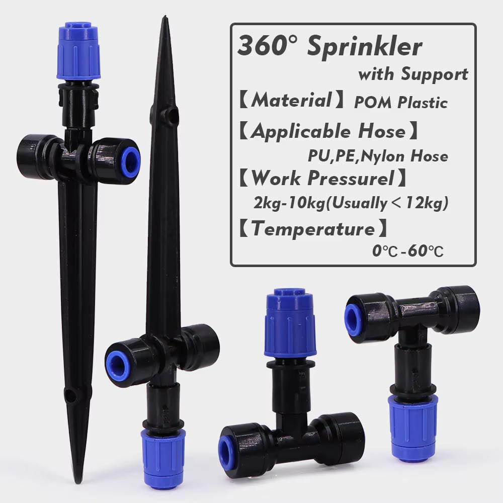 1/4" 4/6mm Bubbler Irrigation System 360° Adjustable Sprinkler w/ Support PE Hose Kit for Garden Lawn Plant Potted Drip Watering