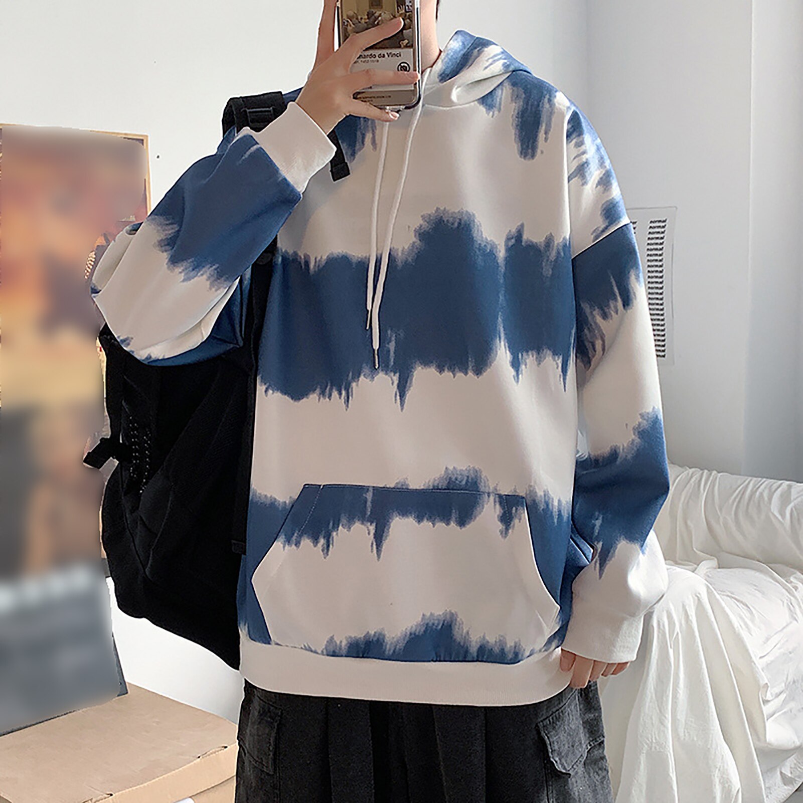 Men Women Long Sleeve Oversized Hoodie Tie Dye Gradient Color Pocket Sweatshirt