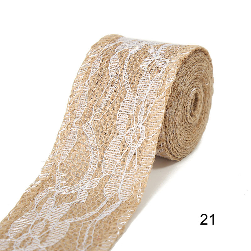 2M/Roll Natuurlijke Jute Grof Linnen Lint Wit Kant Bruiloft Verjaardag Kerst Decoratie Diy Ambachten Retro Verpakking lint