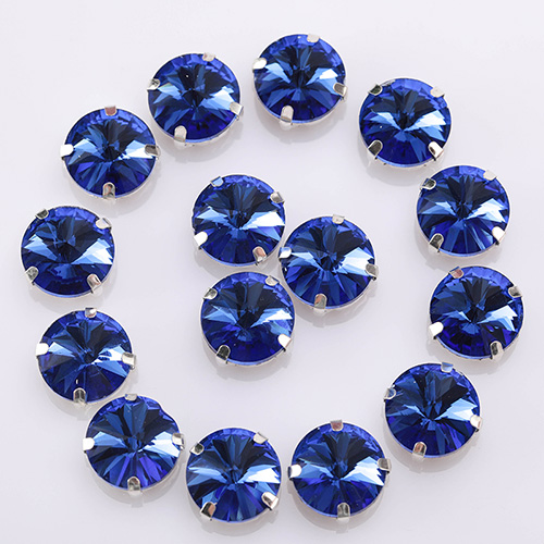 Piedras de cristal redondas brillantes para coser, piedras de vidrio para decoración de ropa, piedras de cristal sueltas con parte trasera plana y garra, 10  s062: Azul claro