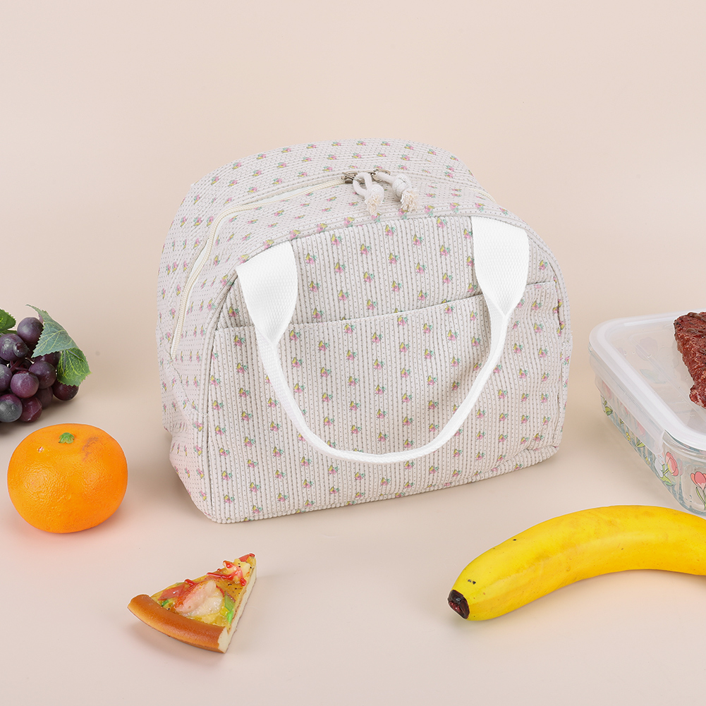 Women Quilted Lunch Bag Large Capacity Hand-Held Cooler Bag Floral Printed Cotton Padded Picnic Bag Travel Picnic Camping Bag: Yellow