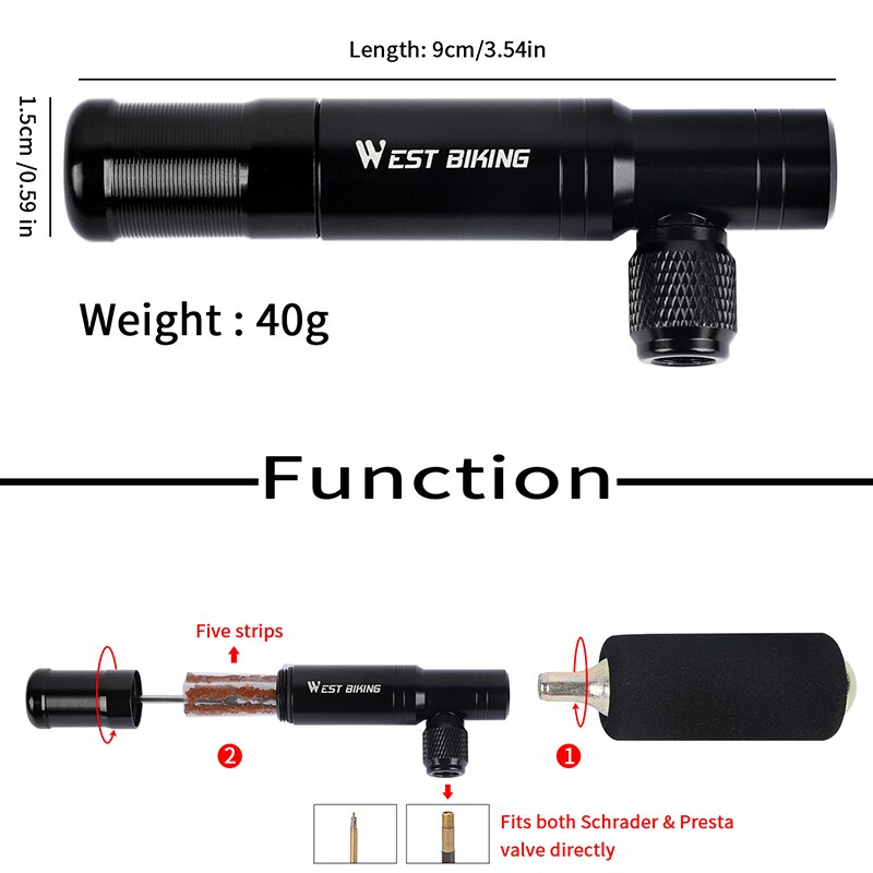West cycling 2 in 1 mini fietspomp  co2 inflator tubeless bandenreparatietool presta & schrader ventiel mtb fiets luchtpomp