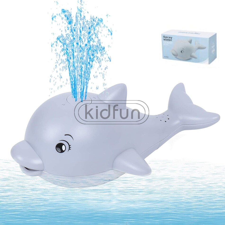 Baby Bath Toys Spray Water Whale LED Light Up Bath Toys for Kids Electric Whale Induction Water Spay Ball Bathroom Bathtub Toys: Gray no base N box