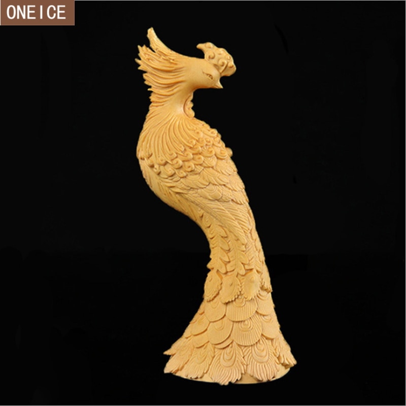 Solid wood phoenix sculpture hand-carved home decoration accessories living room desktop animal crafts 13cm phoenix statue