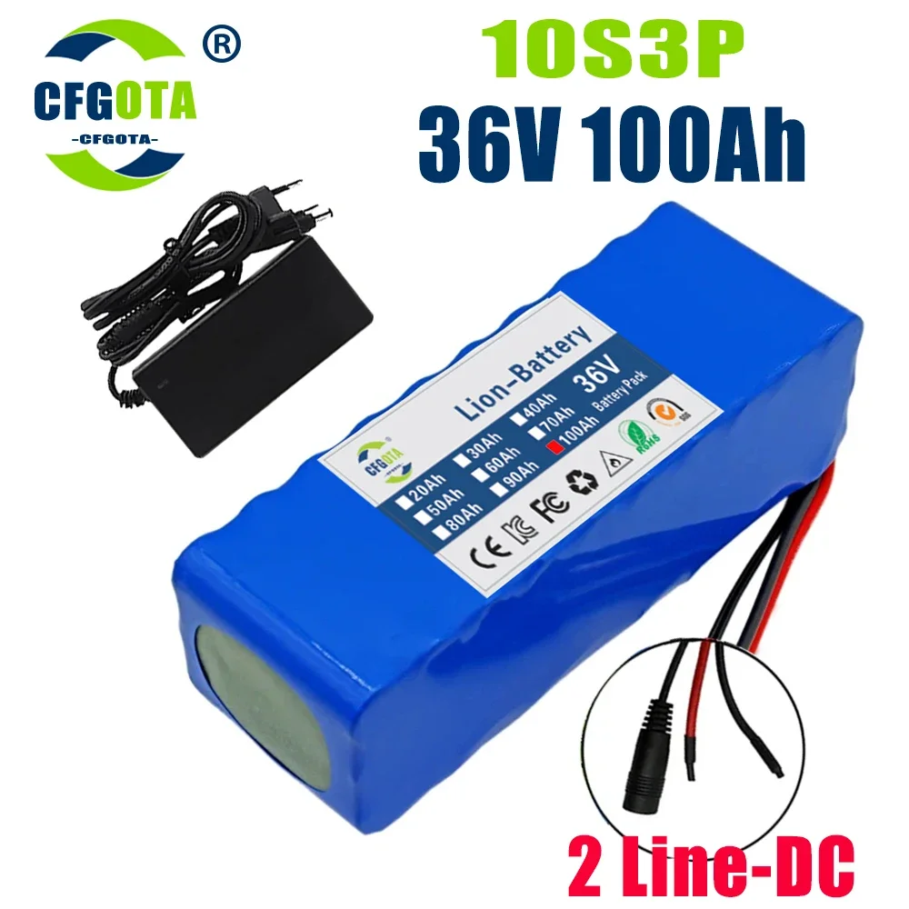 36V 100Ah 18650 battery pack 10S3P 100000mAh built-in 15A BMS, 250W-500W scooter, electric bicycle battery + 42V 2a charger: PURPLE