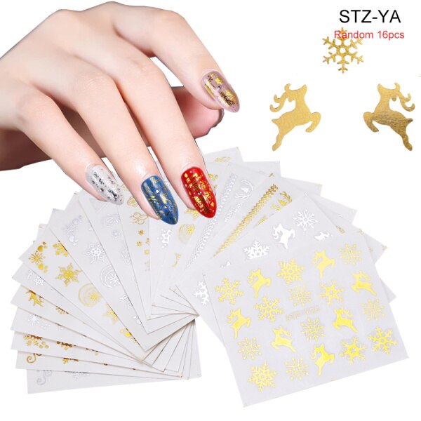 12 Stuks Jaar Stickers Voor Nagels Water Transfer Decals Manicure Art Decoratie Nail Sliders LASTZ892-905: STZ-YA 16pcs