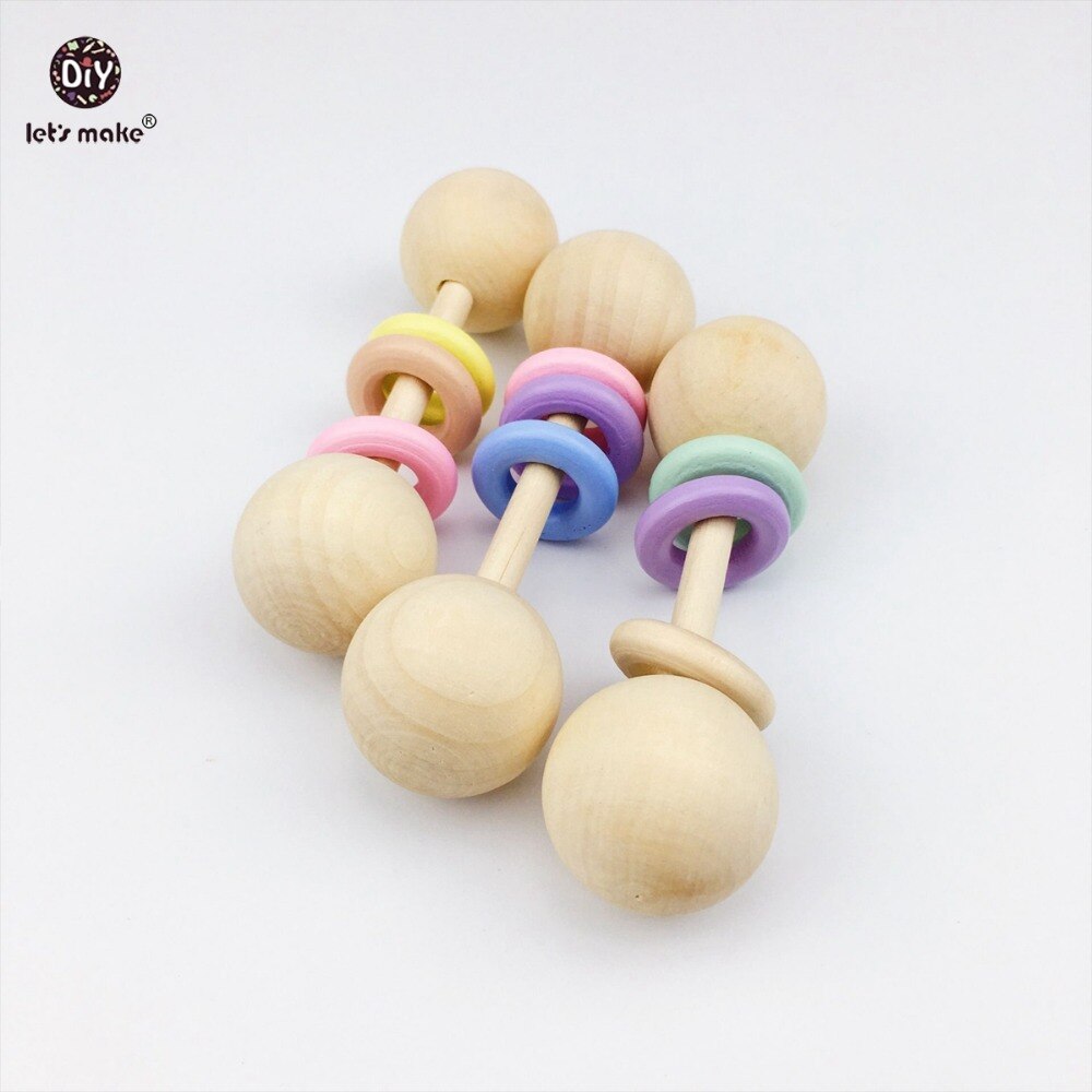 Let's make 5pcs BPA Free Natural Beech Wooden Teething Rings Baby Toys Tiny Rod Baby Shower Montessori Play Gym Rattles: maple mix