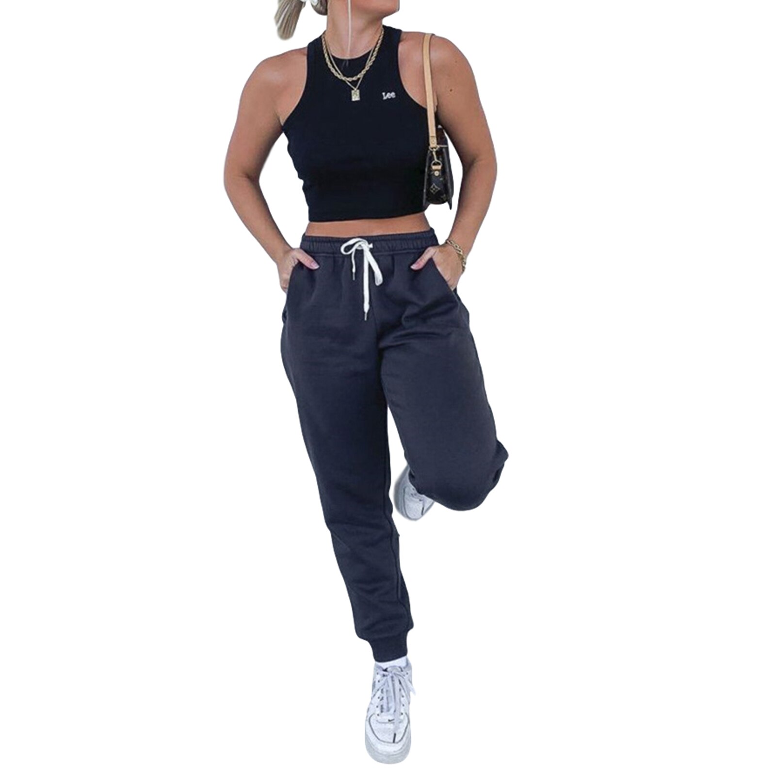 Sweatpants Women's Solid Colors Loose Straight Pants High Waist Casual Sports Fitness Trousers With Fleece-lined Pant