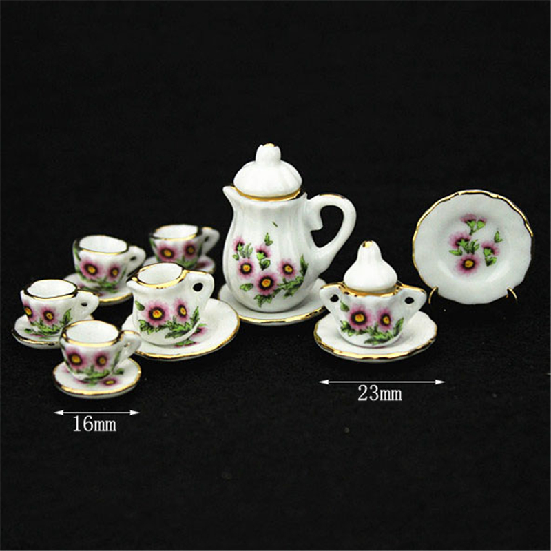 1:12 miniatur 15 stücke Porzellan Tee Tasse Set Chintz Blume Küche Geschirr Puppenhaus Möbel Spielzeug Für Kinder 19 Muster: SC0103