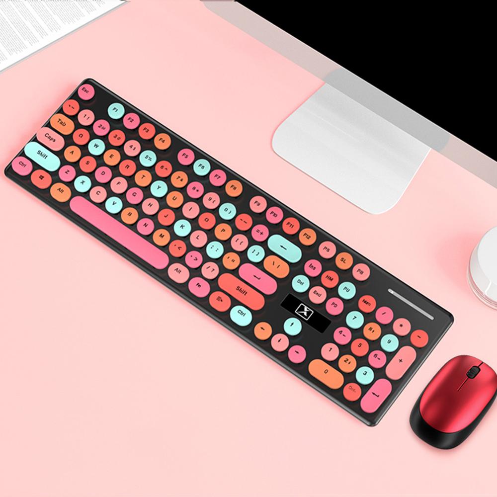 Wireless Keyboard and Mouse Combo, 2.4G Cute Round Mute Keyboard Mouse Set for Laptop, Computer,: Red