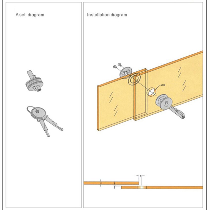 1pcs Glass door lock Sliding Glass Cabinet Lock Safety Anti-theft Showcase Display Cabinet Locks Silver Hole diameter 16mm