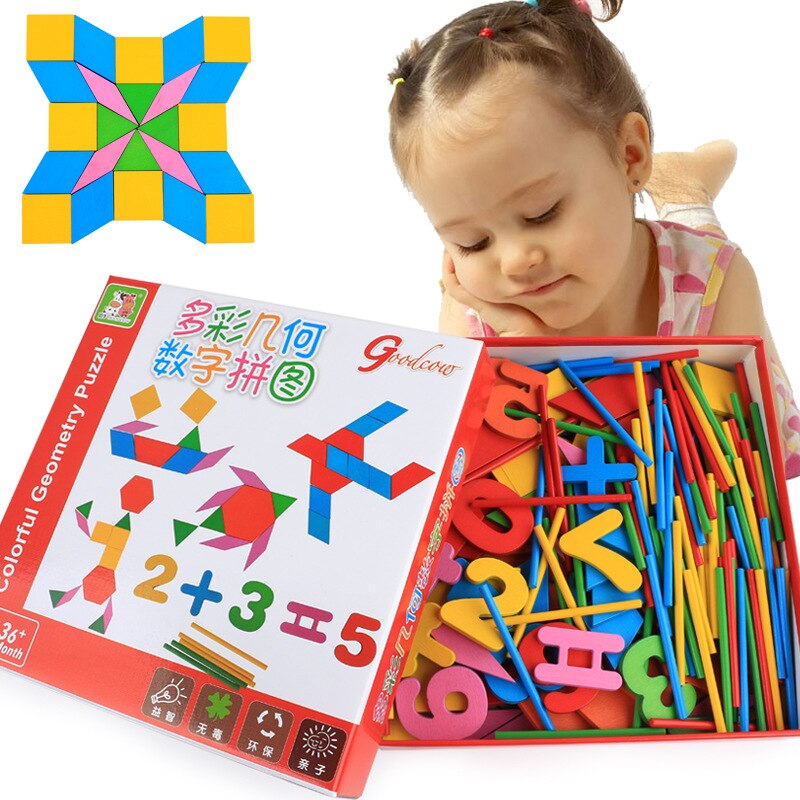 Geometric Shape Puzzle - Wood - 20x20x4cm - Color & Number Recognition - Educational Toy for Kids > 6 Years