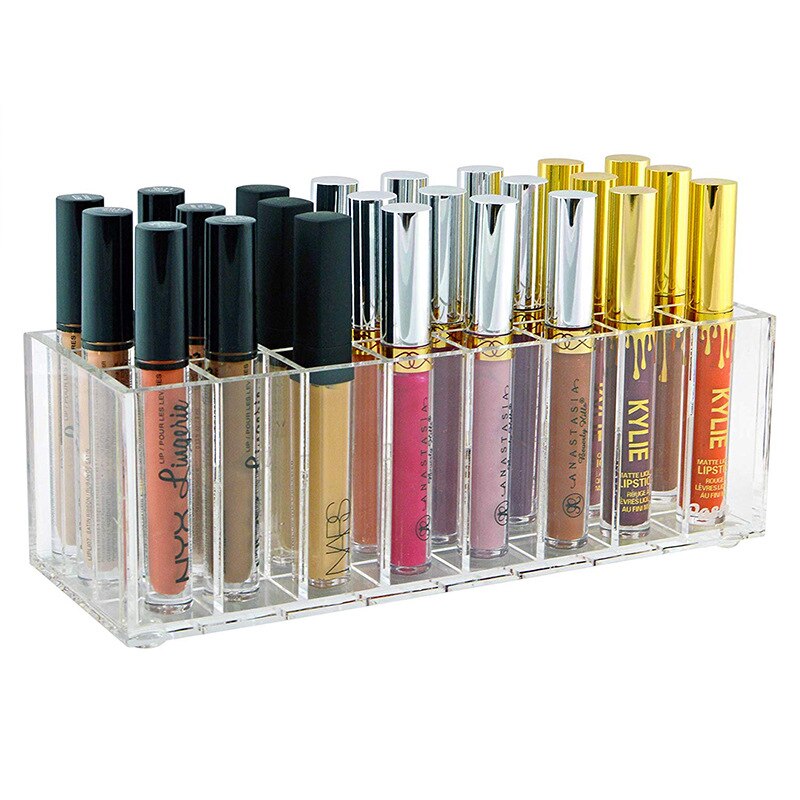 24 galler akryl läppstift organisatör läppglans behållare plast nagellack förvaringsbox sminkhållare kosmetika display ställ: Default Title