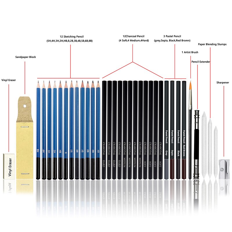 74 Stuks Gekleurde Potloden En Schetsen Potloden Set Met Tekening Tool Houtskool Potlood Kunstenaars Schilderen Tekenen Schets Kit
