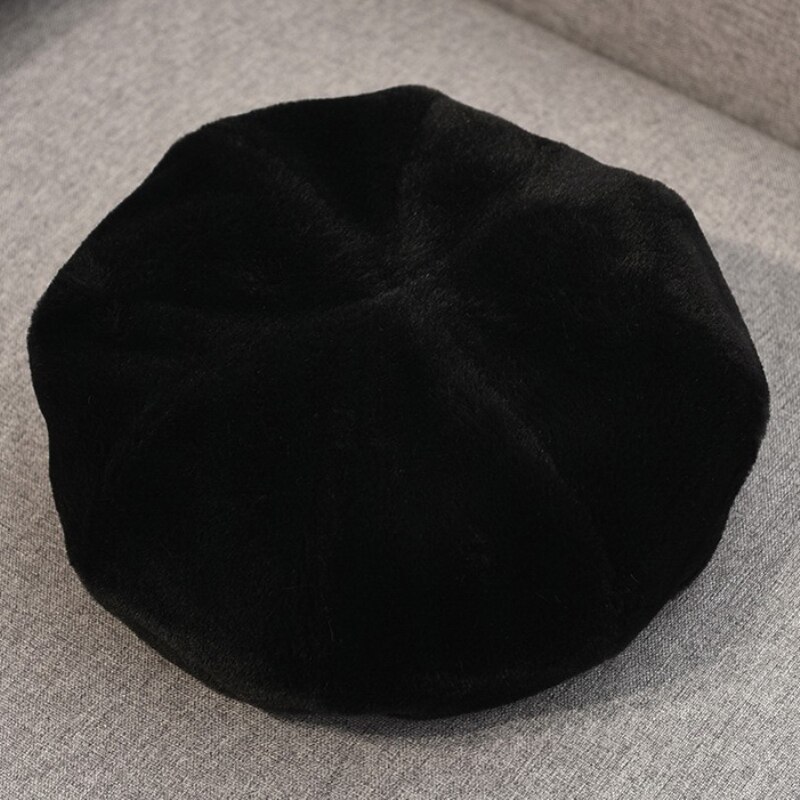 Ht3331 baskrar höst vinter hattar för kvinnor mjuk fleece solid basker hatt dam vintage åttkantig keps kvinnlig retro dam basker: Svart