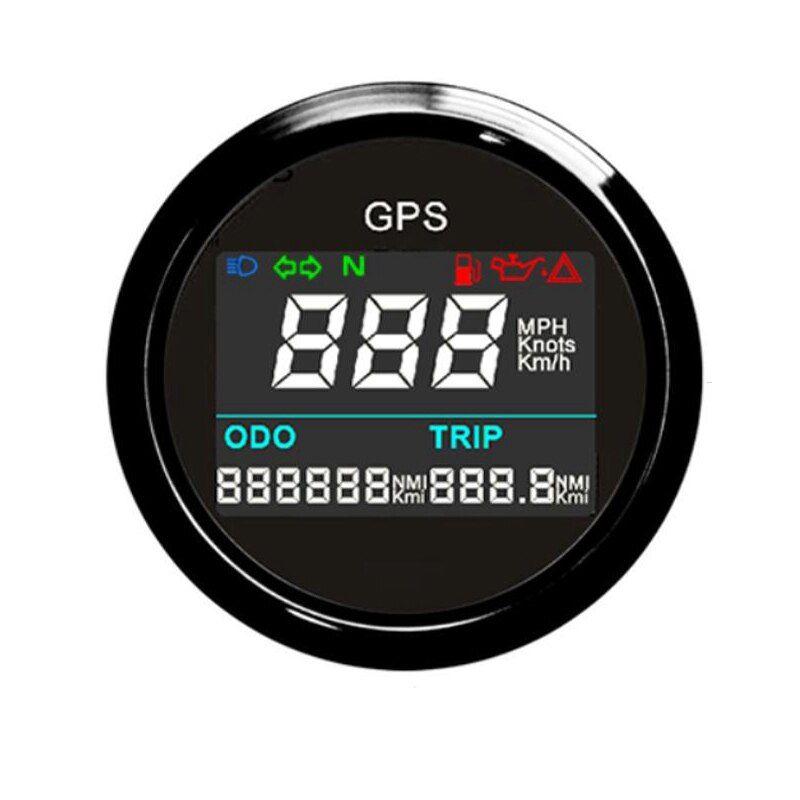 52Mm Digitale Gps Snelheidsmeter Lcd Gauge Kilometerstand Verstelbare Kilometerstand Trip Teller Voor Auto Motorfiets Boot 12V 24V: Black