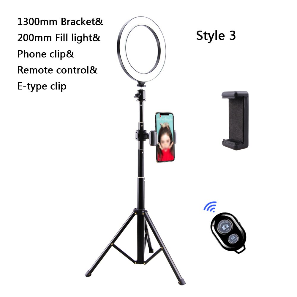 Fotografering makeup lampe spejl led selfie lys 260mm dæmpbar make up kamera telefon lampe med bordstativ telefon holder stand: Stil 3