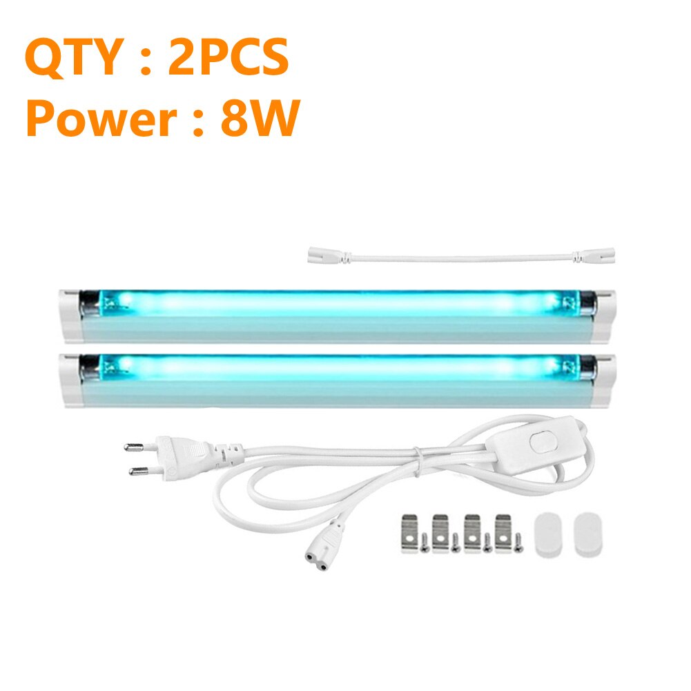UVC Disinfection Lights Tube UV Ozone Germicidal Lamp T5 Tube Kill Dust Mite Ultraviolet Sterilizer Bulbs 6W 8W EU Plug 220V: 2x8Wx1xEUx1xCable