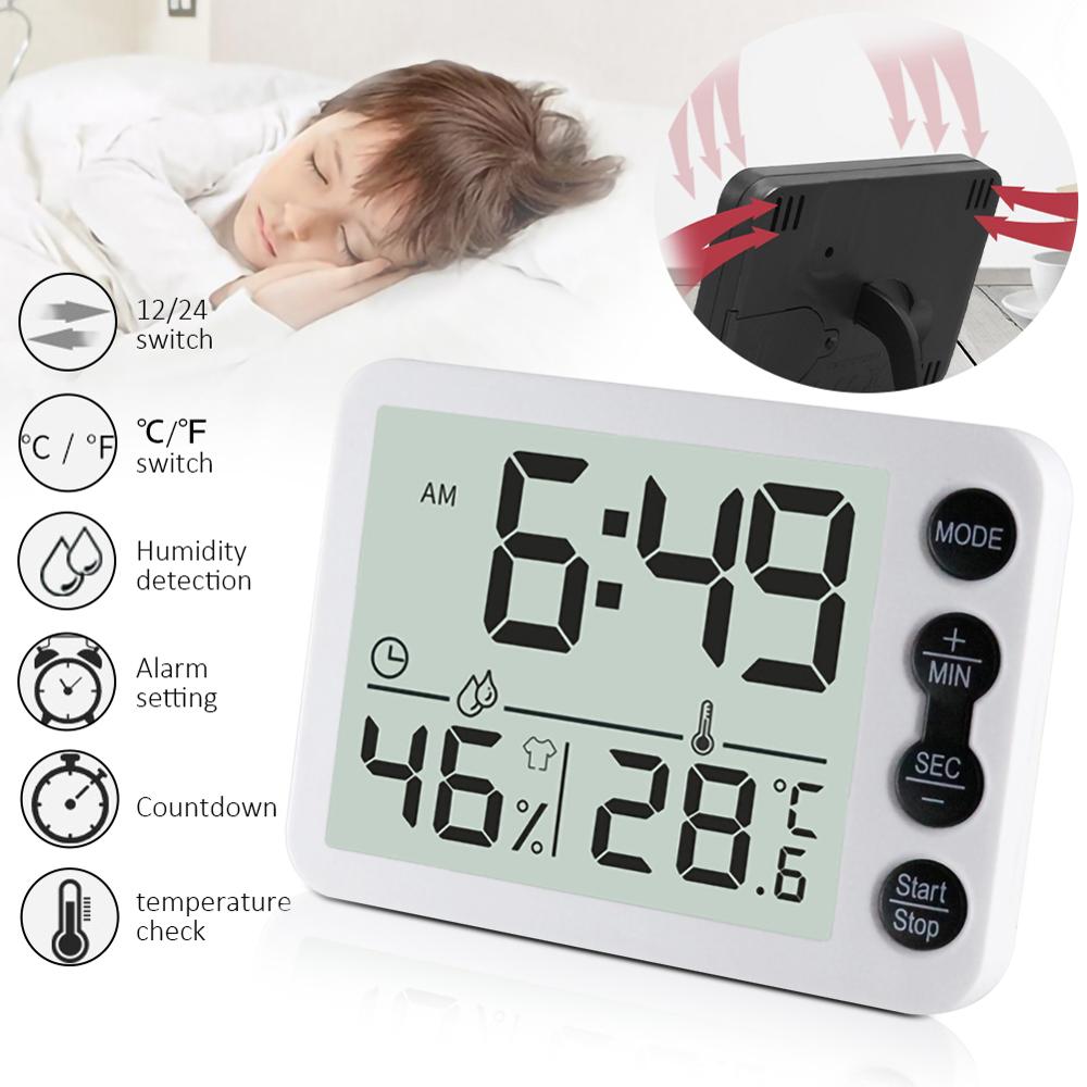 Modern Digital Clock Desktop Led Alarm Clock Temperature Humidity Electronic Table Clock
