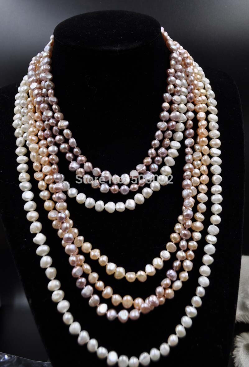 Collier à perles pour eau douce, 47 "de long, 7 à 8mm, Baroque