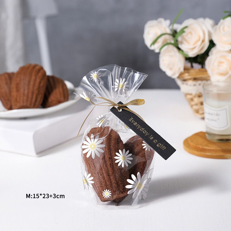 50/100Pcs Transparante Verpakking Zakken Bloem Gedrukt Cookie Snack Apple Chocolade Snoep Opbergtas Voor Christmas Party tas