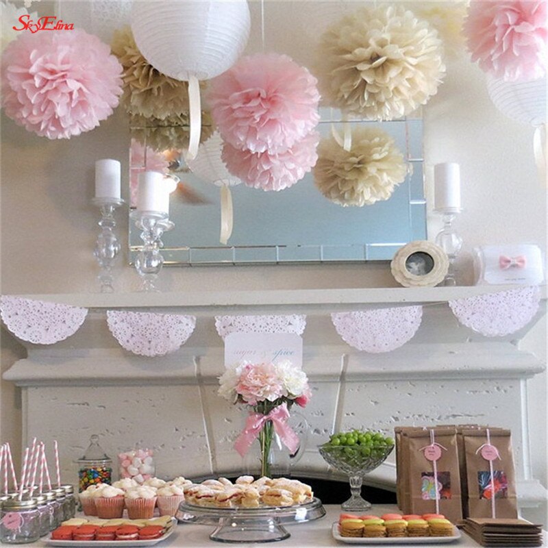 10 st 20cm hängande silkespapper pom poms papper blomboll hem trädgård gör-det-själv bröllopsrum dekoration fest layout tillbehör 6 zsh 014