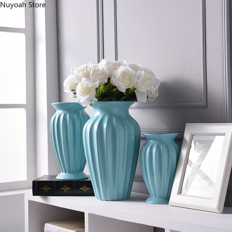European-style Simple White Striped Vase Ornaments Ceramic Flower Arrangement Water Vase Living Room Decoration Accessories