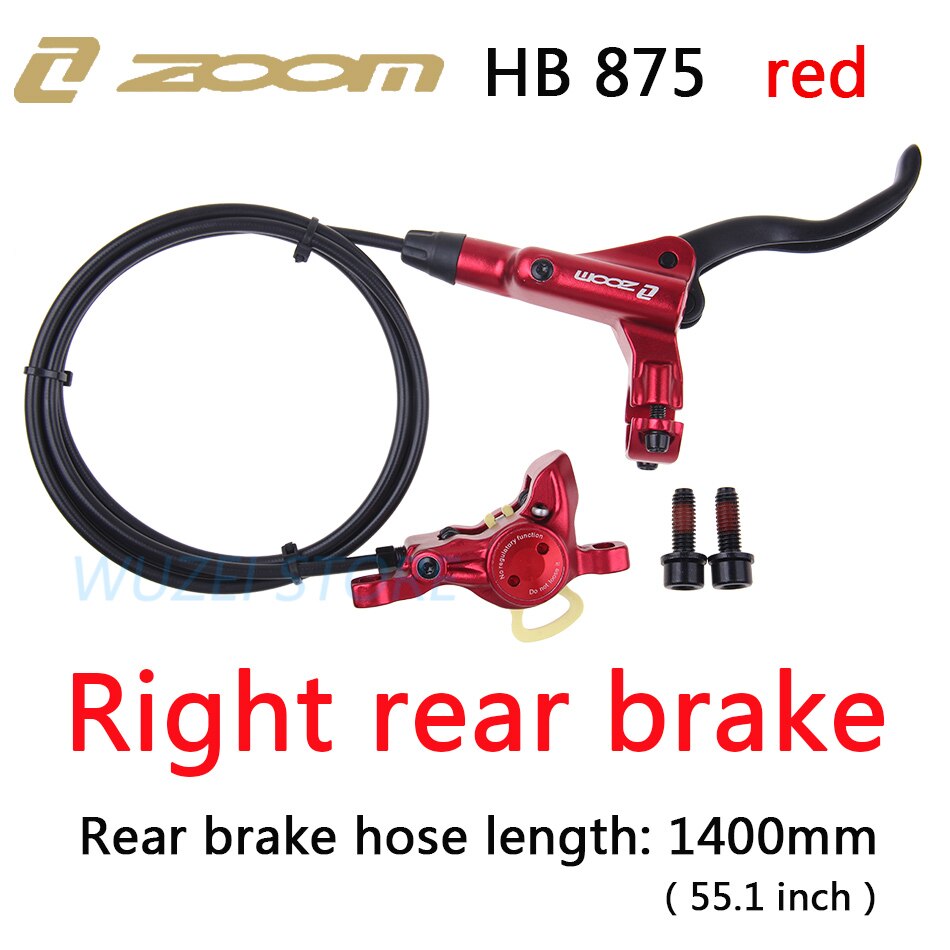 ZOOM-freno de HB-875 para bicicleta de montaña, frenos hidráulicos de 800/1400mm, juego de frenos de disco a presión de aceite para bicicleta de montaña, piezas para bicicleta delantera y trasera: Right rear red