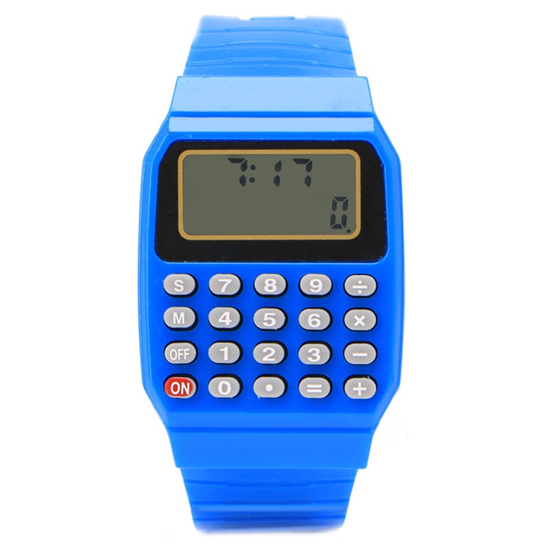 Mode Kinderen Horloges Womage Kinderen Led Digitale Horloges Siliconen Elektronische Rekenmachine Horloges Goedkope Prijs Reloj Multifuncion: 15047blue