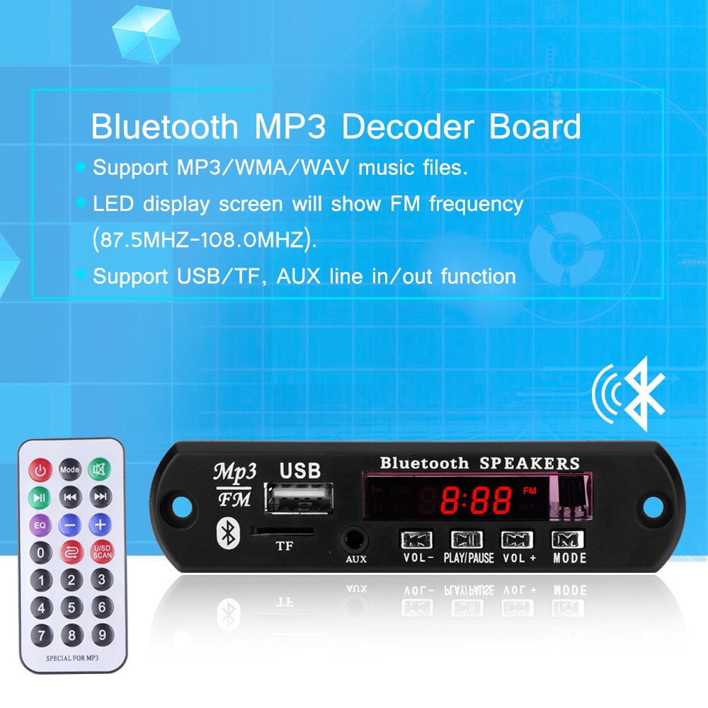 MP3 Player Decoder Board Color Screen Bluetooth function FM Radio Decoder Board Support MP3/WMA/WAV Music Files 4 Modes Switches
