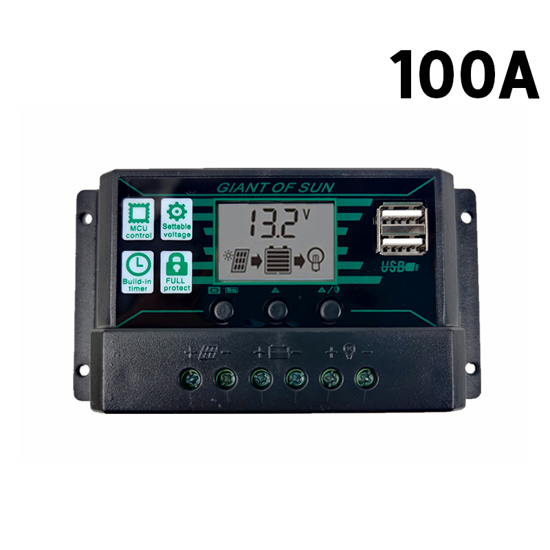 Fotovoltaïsche Panel Mppt Dual Usb Controller Spanningsregeling Bescherming Oplaadbare Lithium Batterij: 100A black