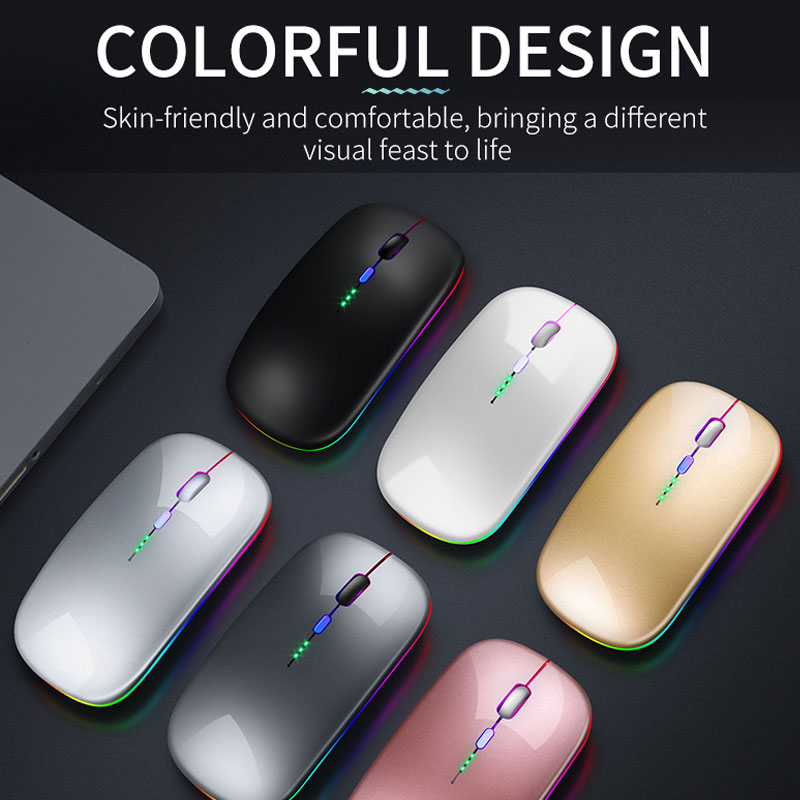 Bluetooth 5.0 Wireless Mouse For Laptop Computer PC Macbook Gaming Mouse 2.4GHz With USB Rechargeable RGB Light Power Indicator