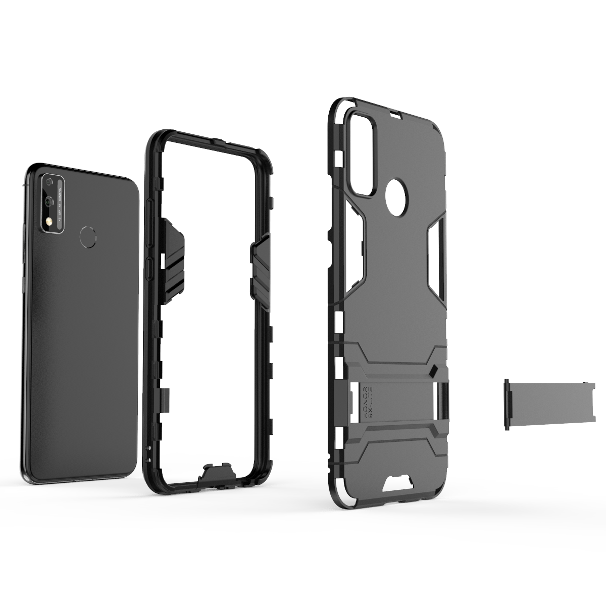 Hybrid armor -kotelo honor 9 9x 9i 9a lite 8s 8c max 7x 6x prolle ja telineellä, suojakuori honor play 4t note 10 x10 max 5g:lle