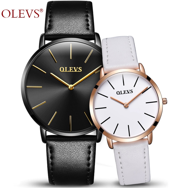 Olevs lovers horloges voor heren, dameshorloge met imitatieleren band, quartzhorloge, herensporthorloge, dameshorloge, dameshorloge, paar, doos