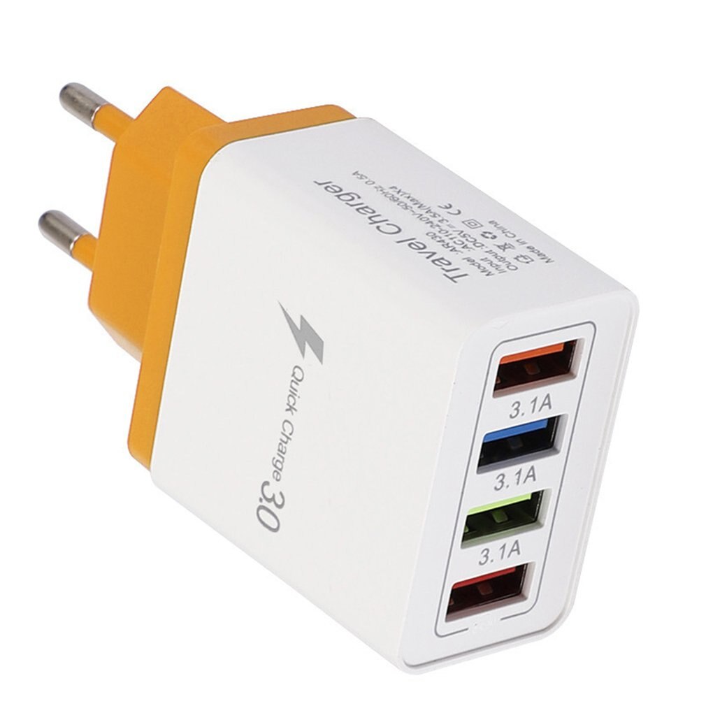 4 USB Port Colorful Charger Travel Charging Head Induction charger USB Quick Mobile Phone Charger Phone Adapter: orange / EU