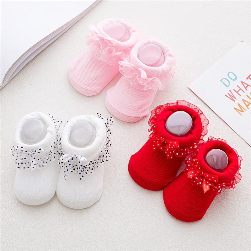 Lace Socks Girls Cotton Cozy Ruffle Frilly Ankle Socks Dots Baby Girl Princess Socks Bow Kids Dress Tutu Socks Photography Props