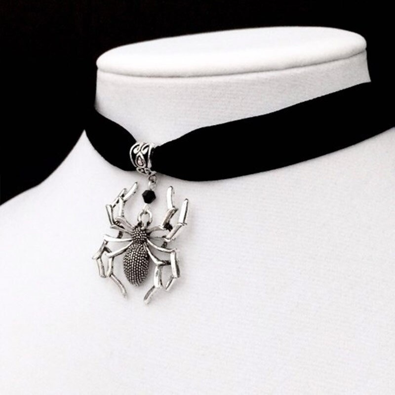 Pająk choker czarna aksamitna gotycka biżuteria sieć naszyjnik srebrny kolor sieć wiktoriańska biżuteria moda kobiety 1/zestaw kolczyk naszyjnik