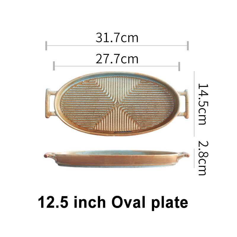 Nordic Keramische Voedsel Schotel Plaat Huishoudelijke Aardewerk Onregelmatige Schotel Salade Schotel Servies Binaural Vierkante Steak Plaat Hotel Vis: 12.5 inch oval plate