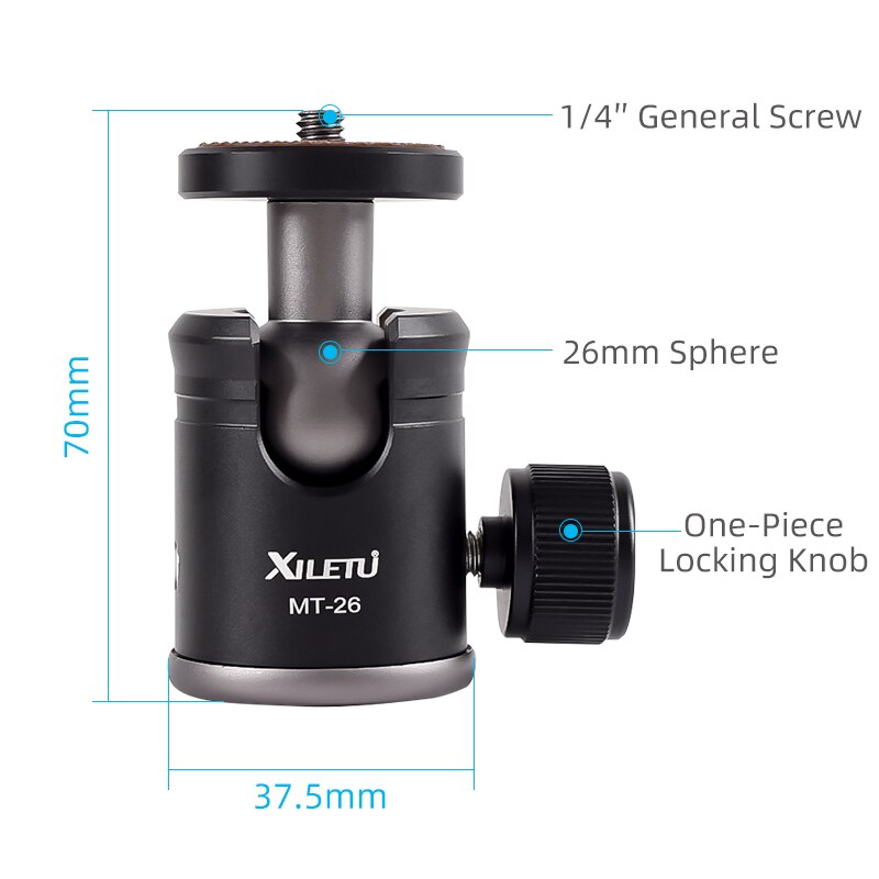 XILETU MT26 Aluminum Metal Mini 360 Degree Tripod Ball Head Panoramic Head W 1/4 Screw For DSLR GoPro