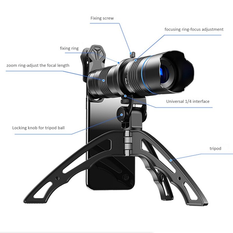 APEXEL HD 20-40X lente de la cámara del teléfono telescopio lente telefoto Zoom Monocular + trípode para todos los teléfonos inteligentes