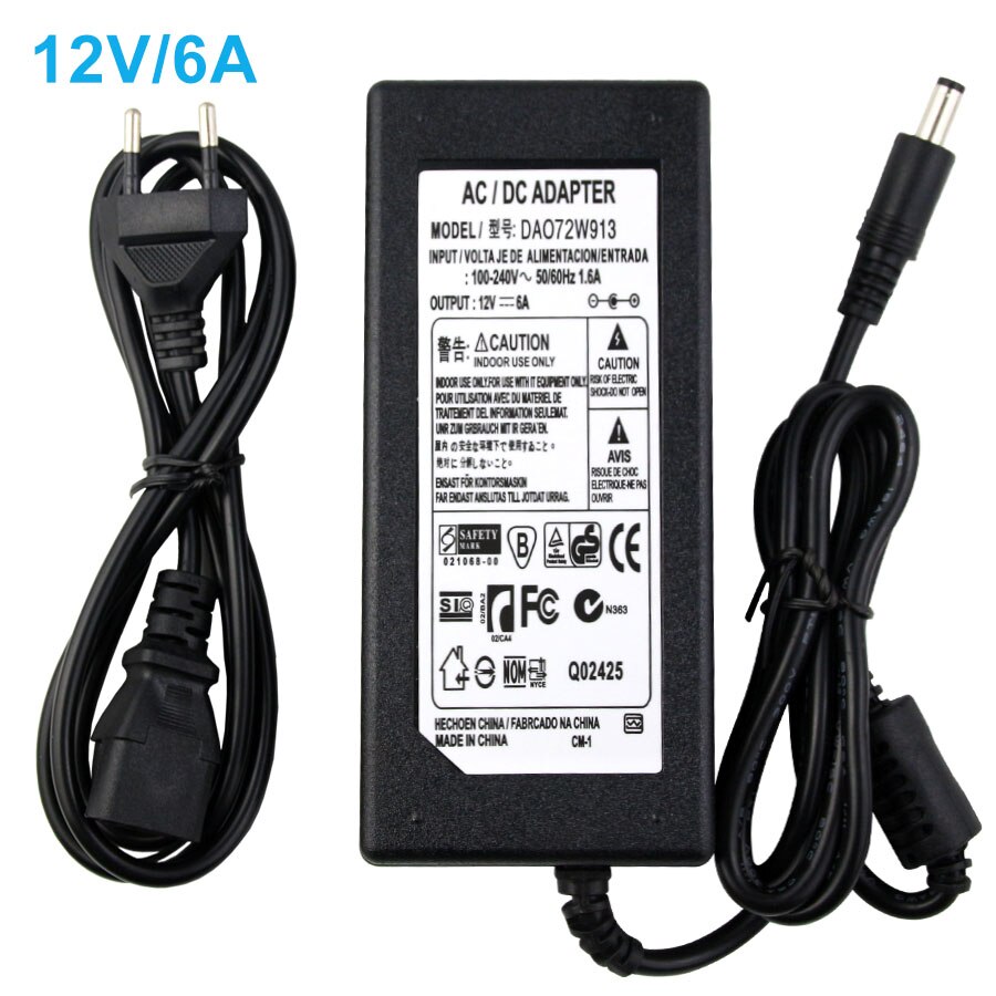 DC12V 1/2/3/5/6/8/10A commutateur adaptateur d'alimentation pour LED bande 12V 5.5mm x 2.5mm sortie éclairage transformateur adaptateur 12W-120W: UK plug / 6A 72W